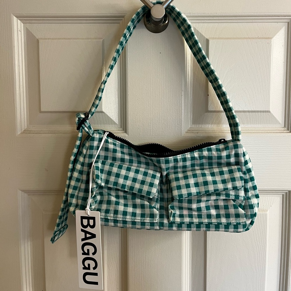 Baggu Cargo Shoulder Bag Green Gingham